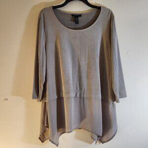 Style & Co Faux Suede Layered Tunic Top, Taupe 3/4 Sleeve Large